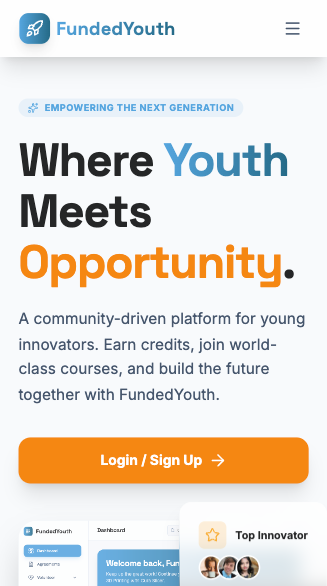 FundedYouth Portal Landing Page — Mobile View
