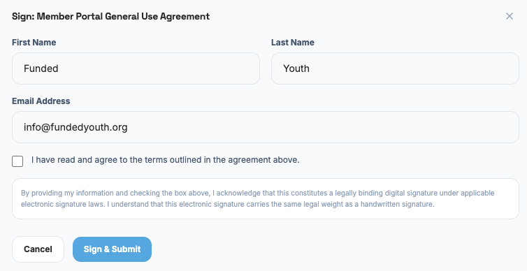 Signing an agreement as an adult (18+)