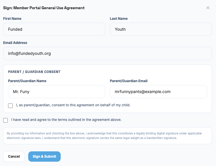 Signing an agreement as a minor (under 18)